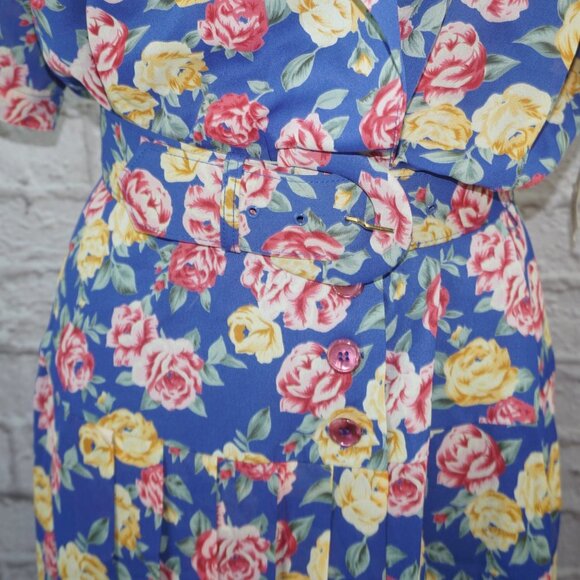 Vintage 80s Floral Midi Dress - Picture 3 of 12